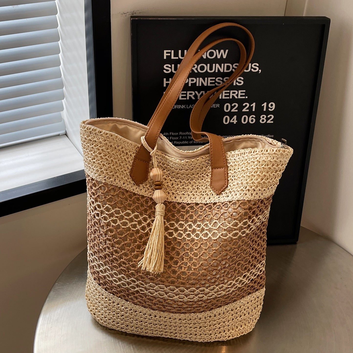 Summer Straw Tote Bag One Size